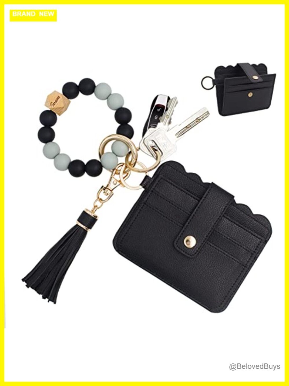 Keychain Wallet Wristlet Card Holder Bracelet PU Leather RFID Blocking Beaded